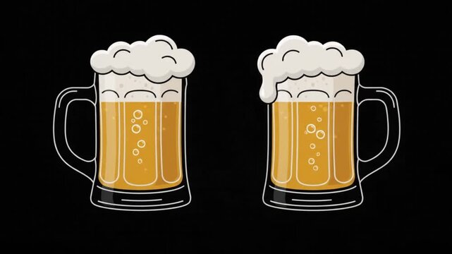 Oktoberfest Beer Steins Clinking Animated Line Icon Loop