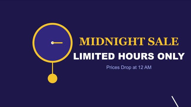 Midnight sale limited hours only motion with animated clock timer for e-commerce promotions and flash discount events animation 4k