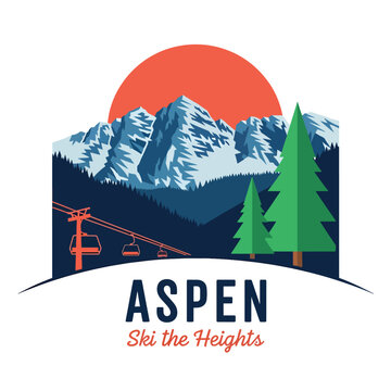 Aspen Ski Resort Mountain Landscape Logo.