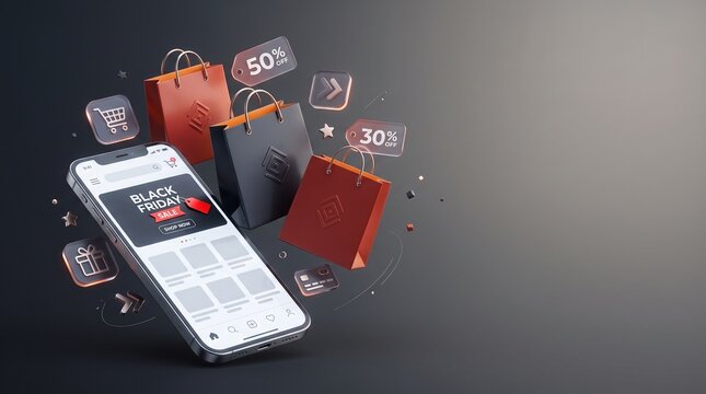 Black Friday Ecommerce Shopping Sale Banner with Discount Elements