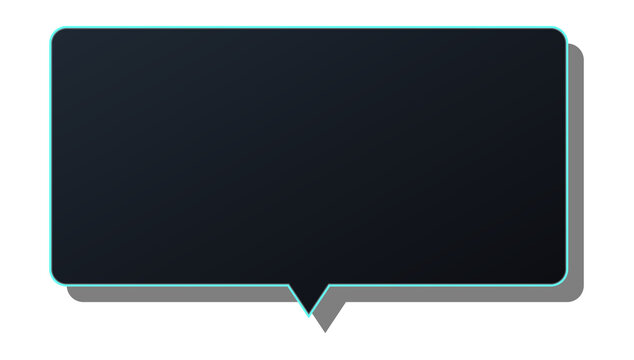 Modern dark speech bubble with cyan border and drop shadow for text or notifications isolated on transparent background