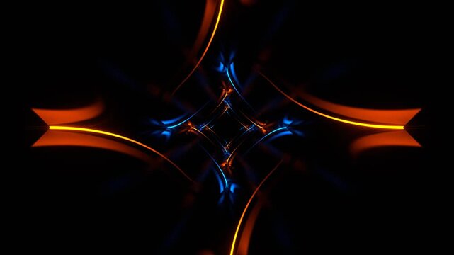 Blue and Orange Neon Curve Lines in Mirror Tunnel Background VJ Loop in 4K