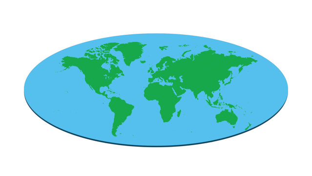 Flat Oval World Map Disk Vector Illustration Design