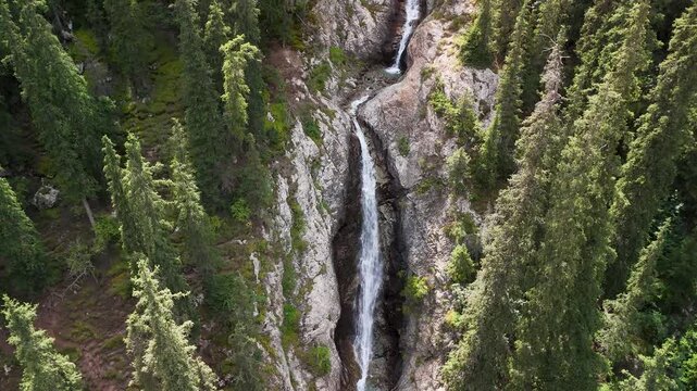 Aerial View of Chasha Manasa and Slez Barса Waterfalls, Gagarin Trail, Kyrgyzstan