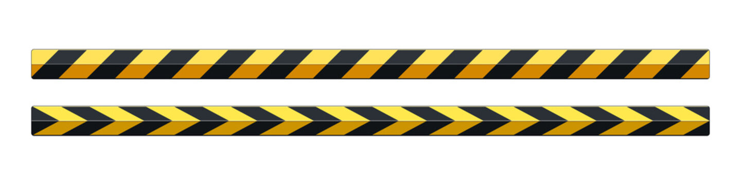 Set of yellow and black hazard warning tapes, industrial caution stripes, vector design elements isolated on white isolated on transparent background