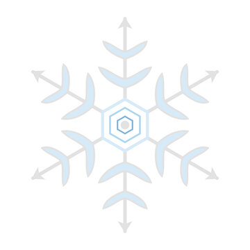 Stylized snowflake icon with geometric hexagonal center and symmetrical branching arms isolated on transparent background