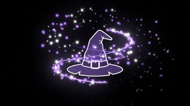 Halloween Witch Hat Animated Icon with Magical Particles