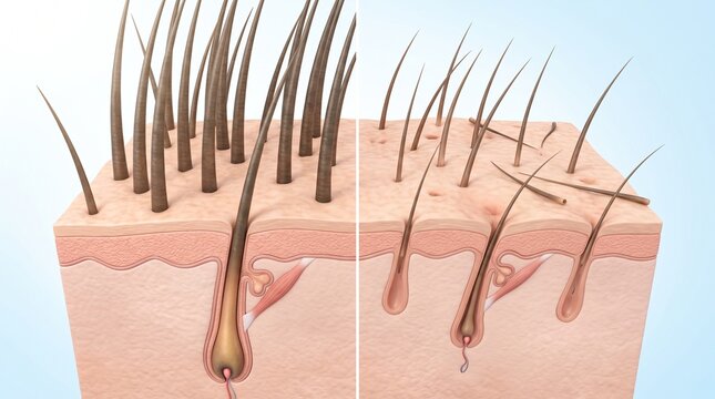Healthy Hair Growth vs Excessive Hair Loss, Trichology Illustration