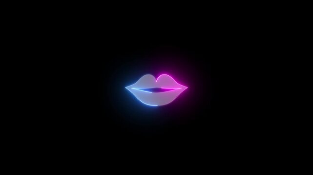  mouth and heart shapes isolated on a black background glowing love romance kiss passion glowing love romance kiss. 4k animation alpha chnnel