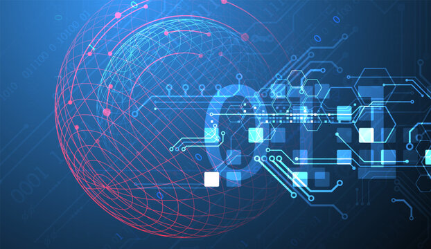 Technological vector background with colored spheres.
