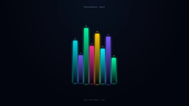 Dynamic motion of colorful glowing bars representing data visualization in motion.