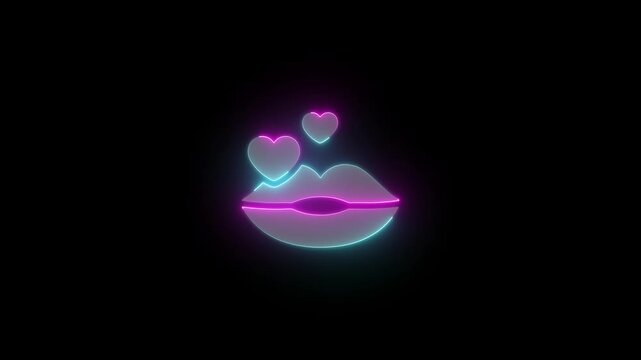  mouth and heart shapes isolated on a black background glowing love romance kiss passion glowing love romance kiss. 4k animation alpha chnnel