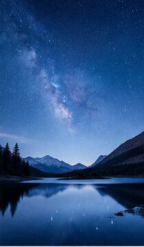 mountain lake at night