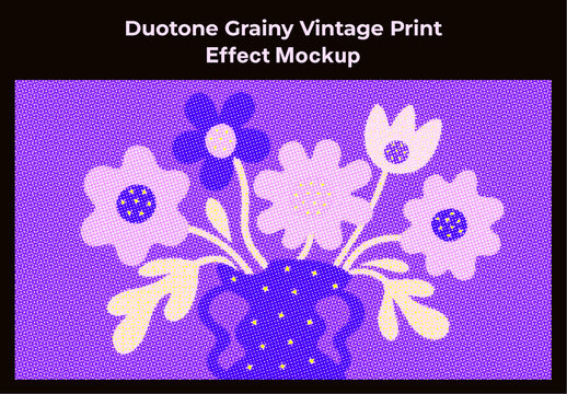 Duotone Grainy Vintage Print Effect Mockup