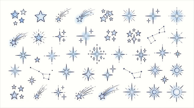 Hand Drawn Sparkle Starburst and Twinkle Decorative Elements