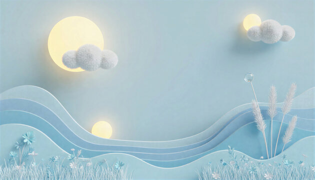 Abstract paper cut background with moon and clouds