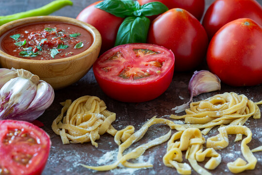 Italian homemade pasta and tomato sauce.
