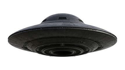 Metallic alien spaceship ufo saucer with circular engine details for science fiction film compositions. © Png ProTeam