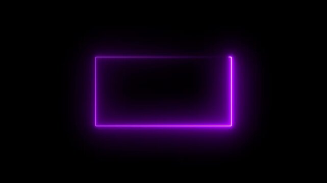 glowing neon purple color square rectangle picture frame icon animation display neon box footage shape round seamless border retro movement on black background