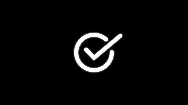white check mark on black background, checkmark animation symbol, yes approve choice, approved tick mark, verified symbol, yes icon, check mark flat