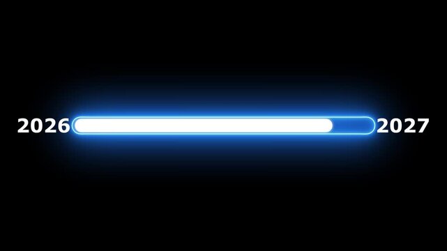 Animated progress bar from zero to hundred increasing percentage animation on black background. Bright loading bar. Loading 4k animation alpha channel.