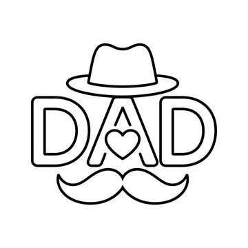 Dad typography design with fedora hat and mustache symbol for fathers.