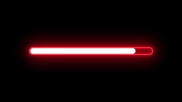 Animated progress bar from zero to hundred increasing percentage animation on black background. Bright loading bar. Loading 4k animation alpha channel.