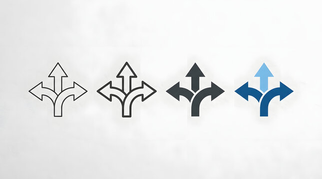 Four variations of split arrows pointing left right with split arrow
