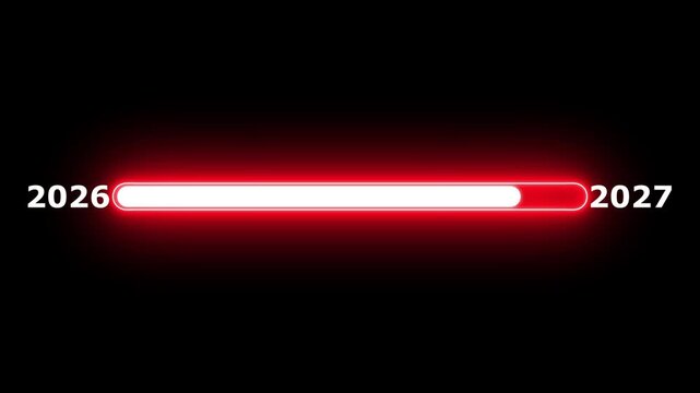 Animated progress bar from zero to hundred increasing percentage animation on black background. Bright loading bar. Loading 4k animation alpha channel.