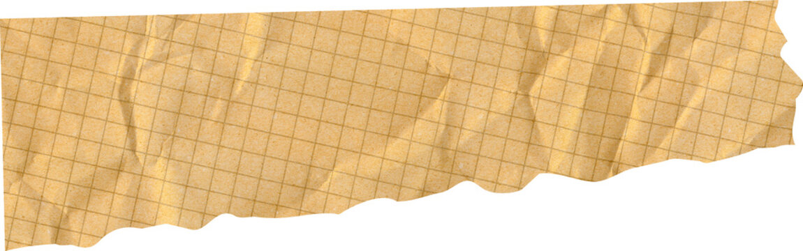 Yellow Crumpled Graph Paper Strip Torn Grid Notebook Scrap with Creases for School and Office Stationery Design Mockup