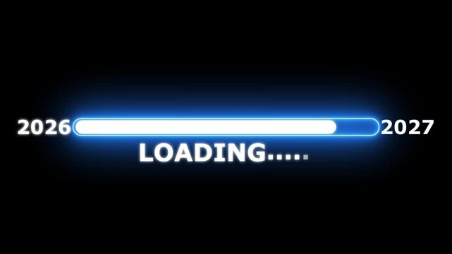 Animated progress bar from zero to hundred increasing percentage animation on black background. Bright loading bar. Loading 4k animation alpha channel.