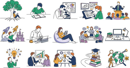 Fototapeta premium Modern Education Research and Creative Learning Illustration Collection