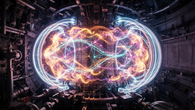 Artificial intelligence stabilizing tokamak fusion plasma with magnetic confinement coils, ionized gas arcs, and neural control of turbulence