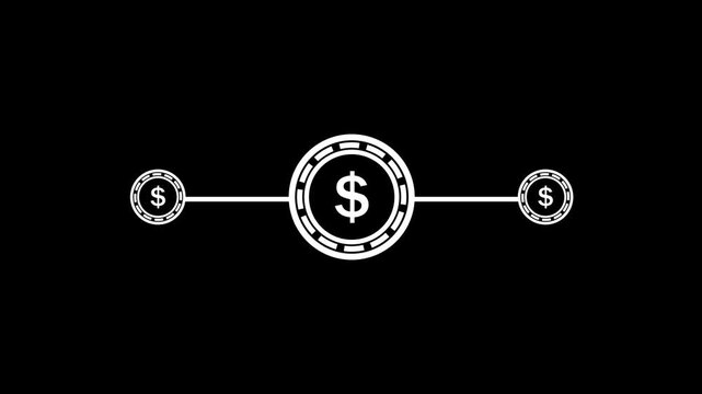 White dollar icon animation. Dollar icon animation circle inside concept on black background. 4k video