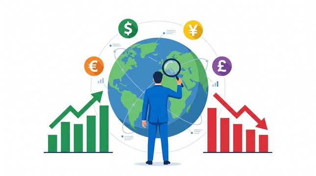 Business analyst examining global currency market trends