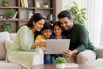 Fototapeta premium South Asian Family Using Laptop Together at Home