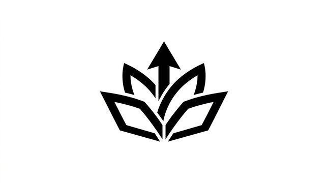 A black and white minimalist logo design featuring a stylized flower shape with an upward arrow with integrated upward pointing minimalist graphic icon