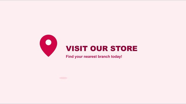 Visit our store location map pin animation for retail business marketing 4k