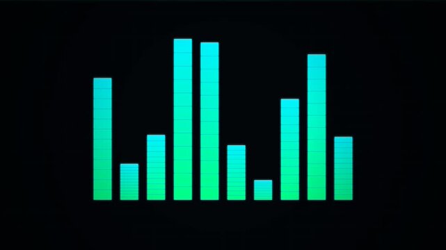 Animated Audio Visualizer Bars - Fluctuating Green and Blue Bars on Black Background