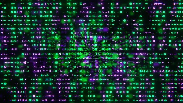 Purple and Turquoise Neon Alien Code Background VJ Loop in 4K
