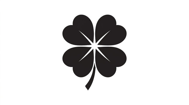 A simple black four leaf clover icon isolated on a clean white background with minimalist black silhouette clover centered plain illustration