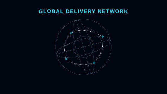 Global delivery network motion with interconnected digital globe visualization for technology and communication.