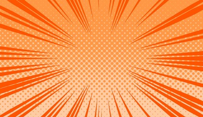 Fototapeta premium Orange Comic Speed Lines Background with Halftone Pattern, Pop Art Manga Radial Zoom Backdrop