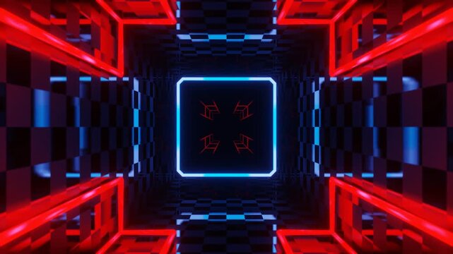 Red and Blue Neon Strobe Vortex Tunnel Background VJ Loop in 4K