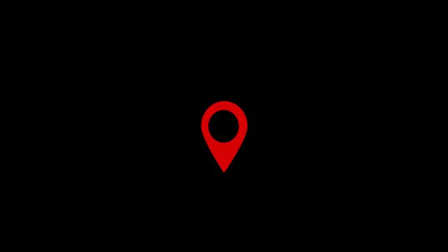 dark red location pin animation gps map marker symbol navigation destination pointer geolocating outline graphic element seamless looping video asset 4k