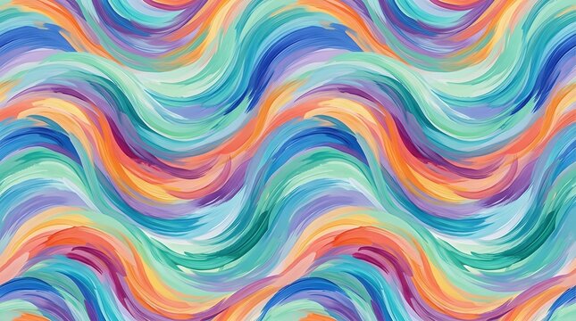 Abstract seamless pattern with colorful flowing waves and brush strokes.