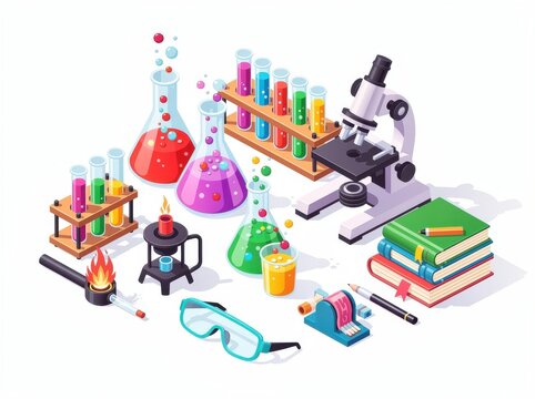 Science experiment, innovative learning, isolated on white background