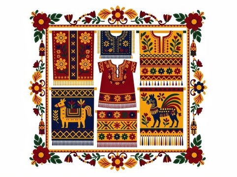 Traditional textiles, Hispanic heritage, isolated on white background 