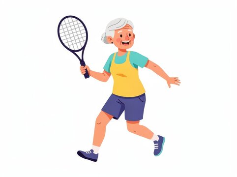 Tennis racket, active seniors concept, isolated on white background