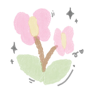 Pinkish purple flower vector clip art with crayon brush texture effect isolated for botanical design and patterns.